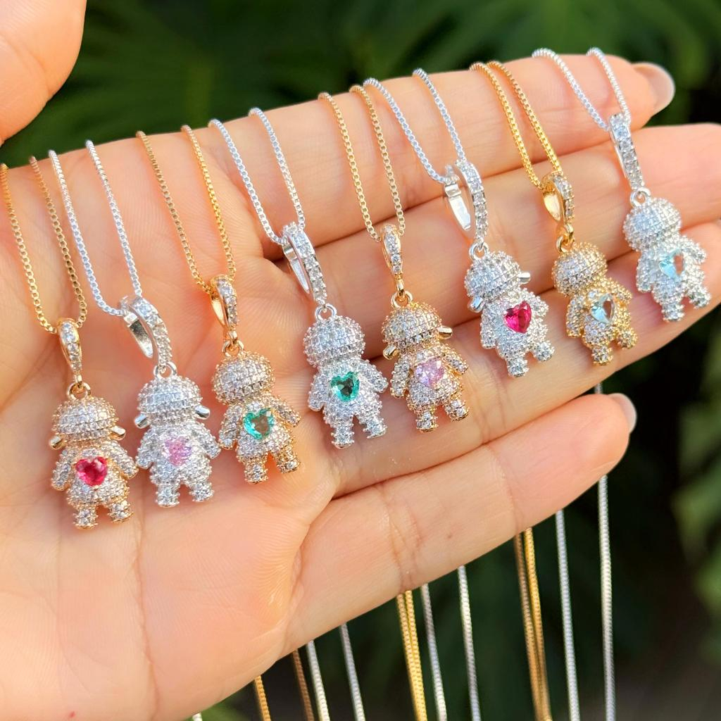 Colar Filhos Pingente Menino/Menina com Pedras Feminino Prata Ouro 18k em Oferta na Shopee