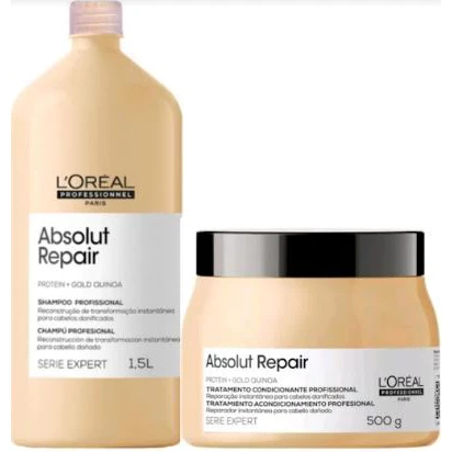 SHAMPOO 1.5l e MASCARA 500g QUINOA Loreal Kit Absolut Repair Gold Quinoa . em Oferta na Shopee
