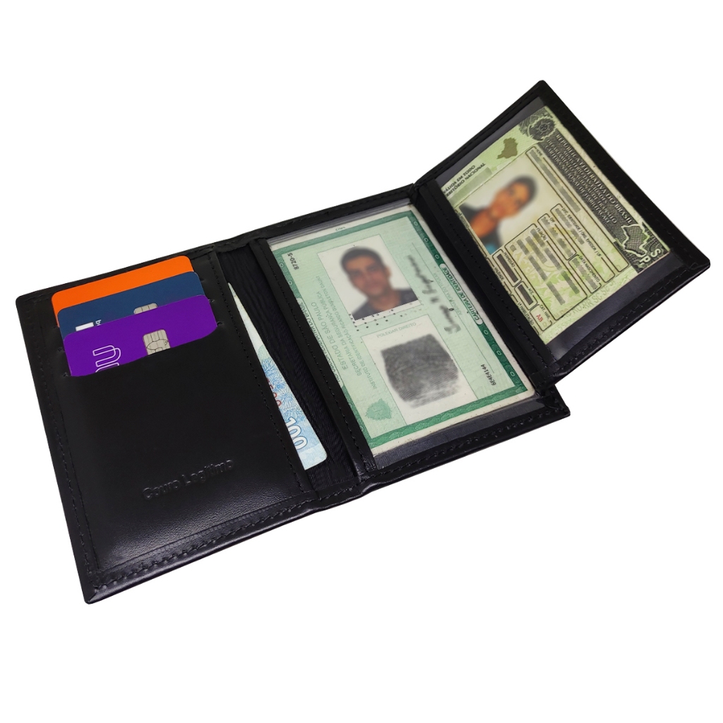 Carteira Masculina Porta Cartão Documento Couro Legitimo cabe RG CNH
