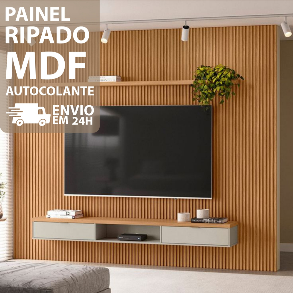 Kit 100 Revestimentos Ripados Placa Painel decorativo MDF 45x11 cm