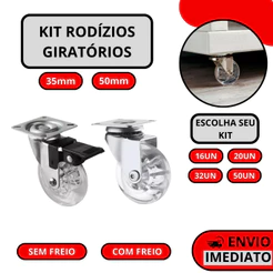 Monte Seu Kit De Rodizio Giratório Gel Rodinha Silicone Com Trava e Sem Trava - 35mm 50mm