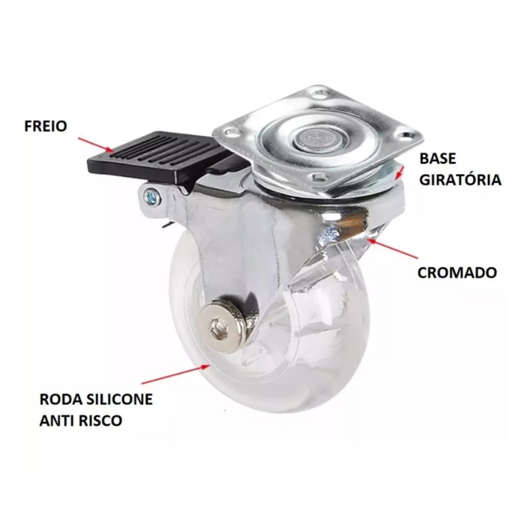 Rodizio Giratório Gel Rodinha Silicone Com Trava e Sem Trava - 35mm 50mm · foto 2