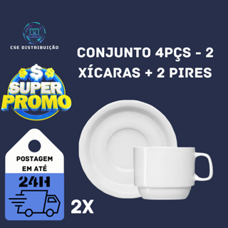 Conjunto Kit 4 Pçs - 2 Xicara Chá Café Porcelana 200ml + 2 Pires Porcelana (ENVIO IMEDIATO EM 24H) em Oferta na Shopee