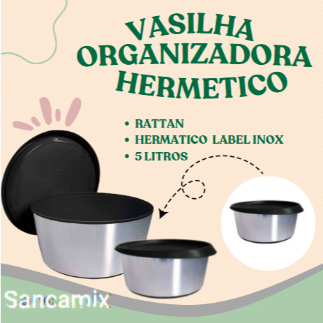 Pote vasilha cozinha organizadora hermético label inox 5 litros Arqplast toy 25942