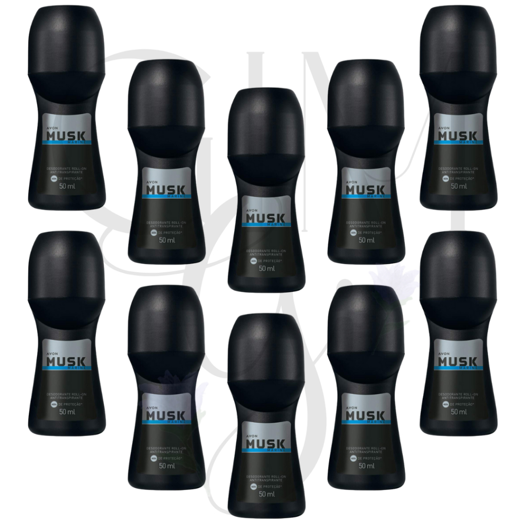 Kit com 10 Desodorante Roll-on Musk Marine-Avon.  Desodorante Masculino.