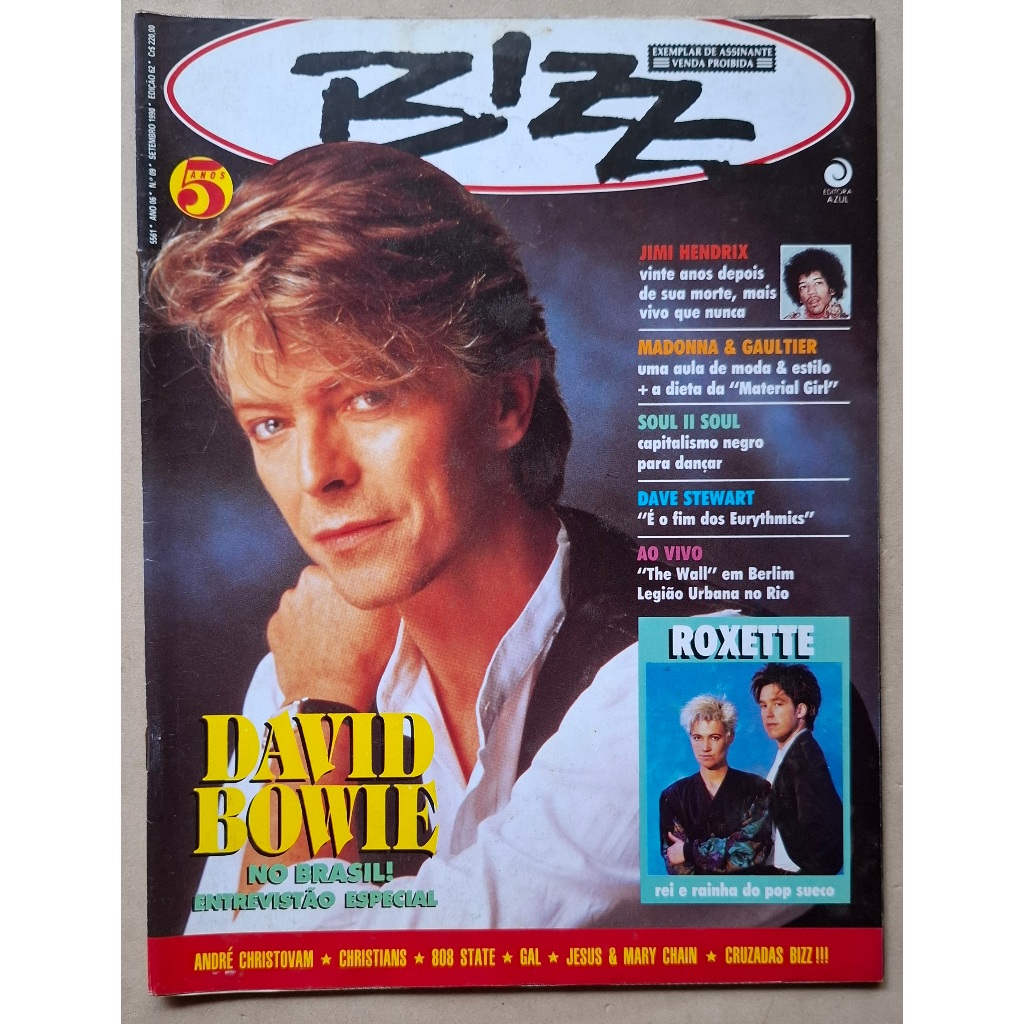 REVISTA BIZZ 9 DAVID BOWIE ROXETTE JIMI HENDRIX MADONNA