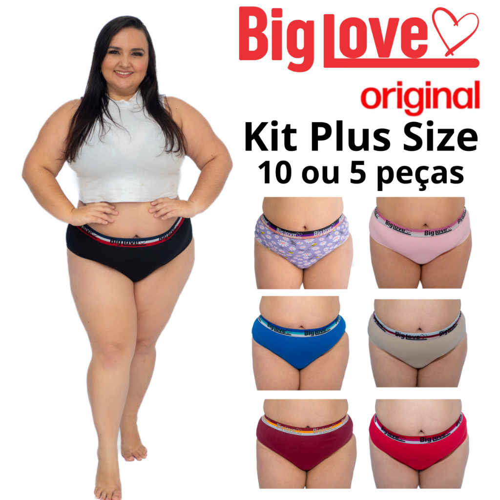 Kit 10 ou 5 Calcinha Plus Size  Cintura Alta  Algodão Tamanhos Especiais BIG LOVE com Cós Largo em Oferta na Shopee