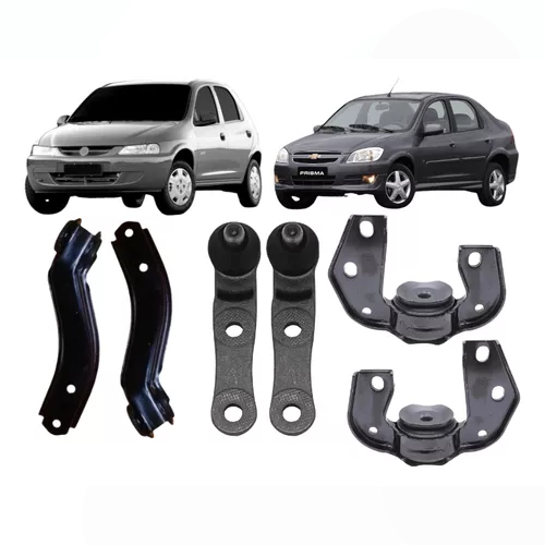 Kit 02 Braço + 02 Pivo + 02 Suporte de Barra ( Morcego ) Celta 2001/ Corsa 1998/ Classic 2002/ Prisma 2006/