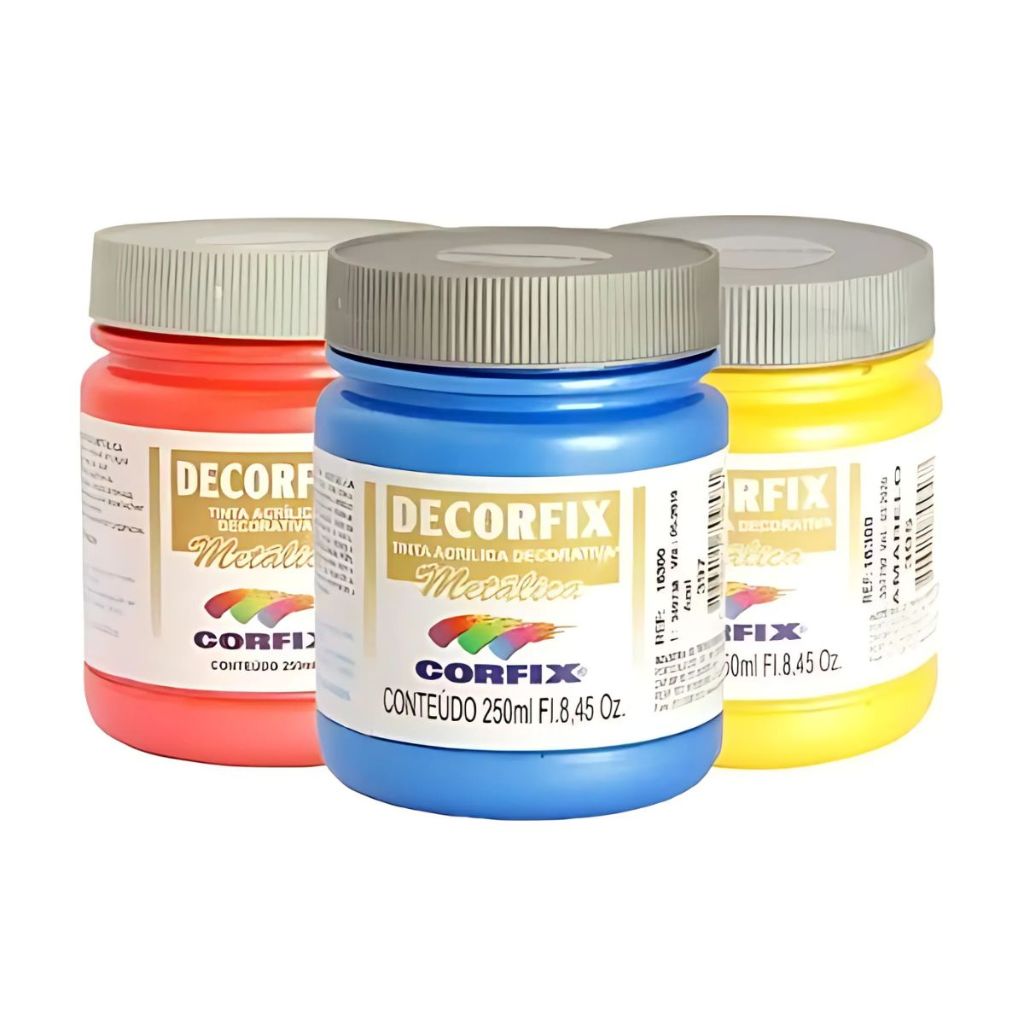 Tinta Acrílica Decorfix Metálica 250ml Corfix 16300 - Para Efeitos Brilhantes em Artesanato