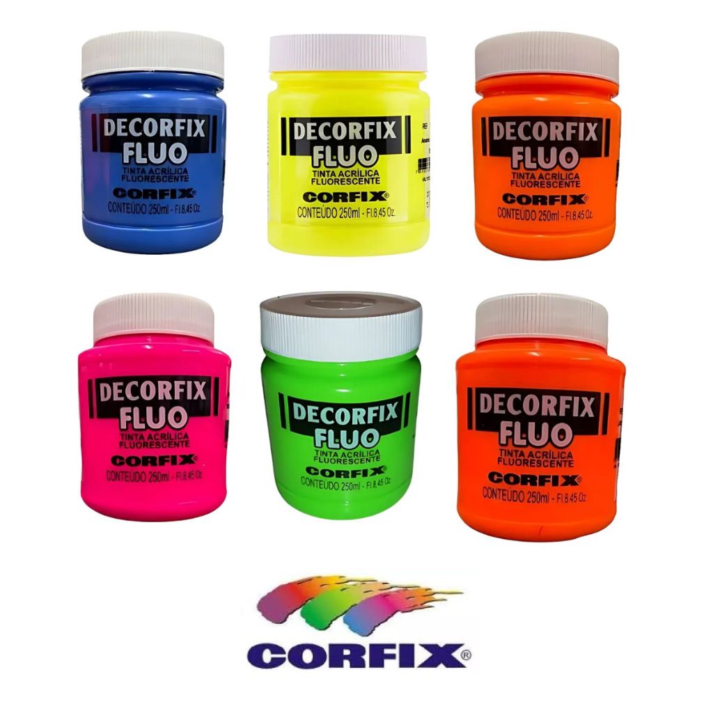 Tinta Acrílica Decorfix Fluorescente 250ml Corfix 17777 - Para Artesanato e Decoração