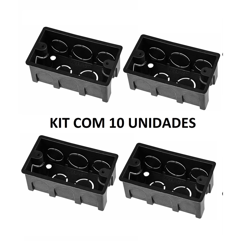 KIT 10 Caixa Luz Caixinhas Preta 4X2 Luz Embutir Iluminação Parede Resistente Casa Construção