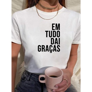 Camiseta Feminina Babylook Tshirt Frases Religião Deus Em Tudo Dai Graças 100% Algodão em Oferta na Shopee