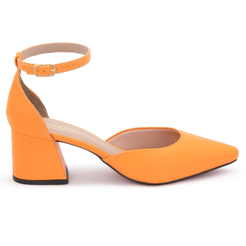 Scarpin Feminino Bico Fino Fivela Salto Baixo Médio de Luxo Griffe Sola Vermelha Ref: 14.301