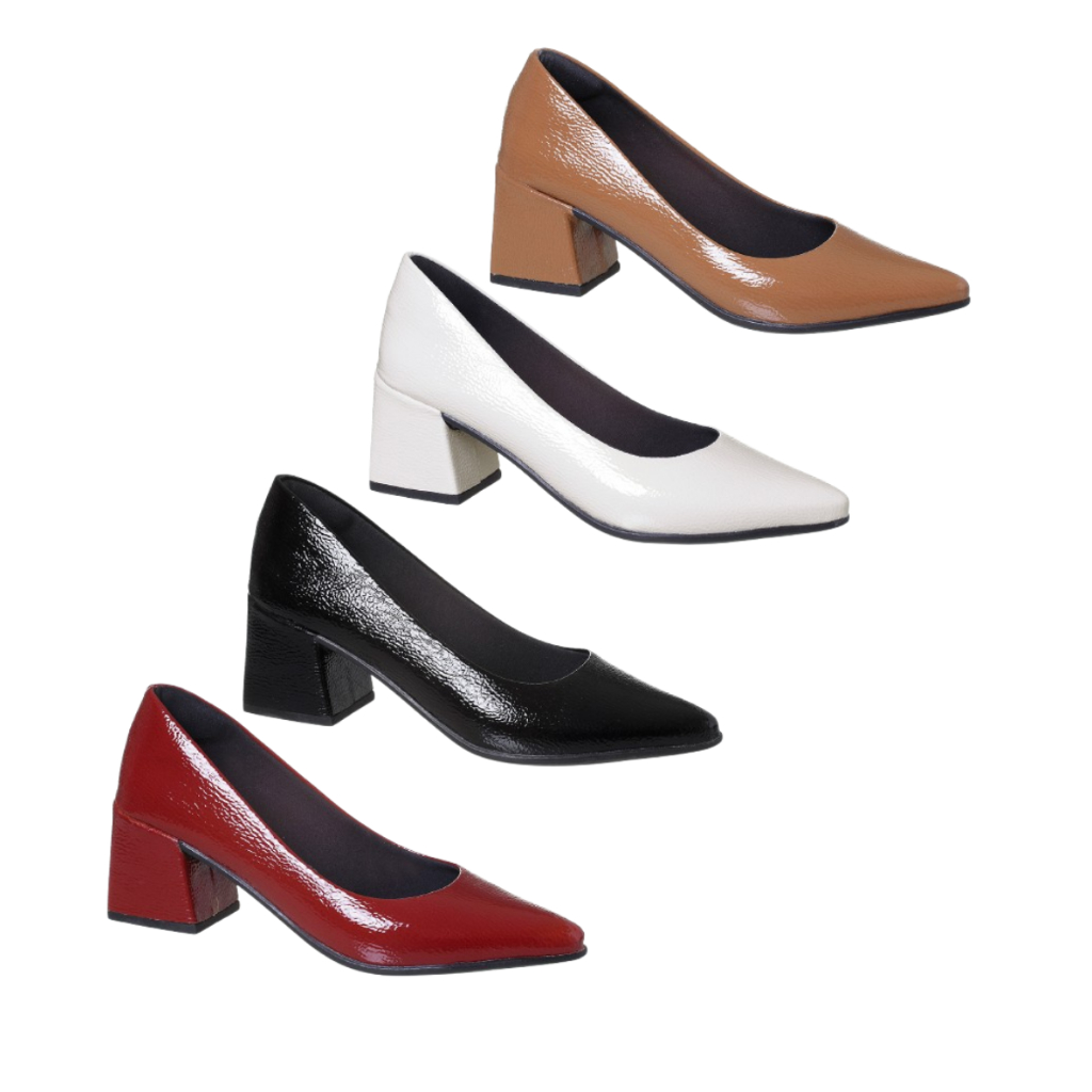 Scarpin Verniz Molhado Feminino Sapato Social Salto Grosso Médio 6,0 cm Bico Fino Naty Shoes em Oferta na Shopee
