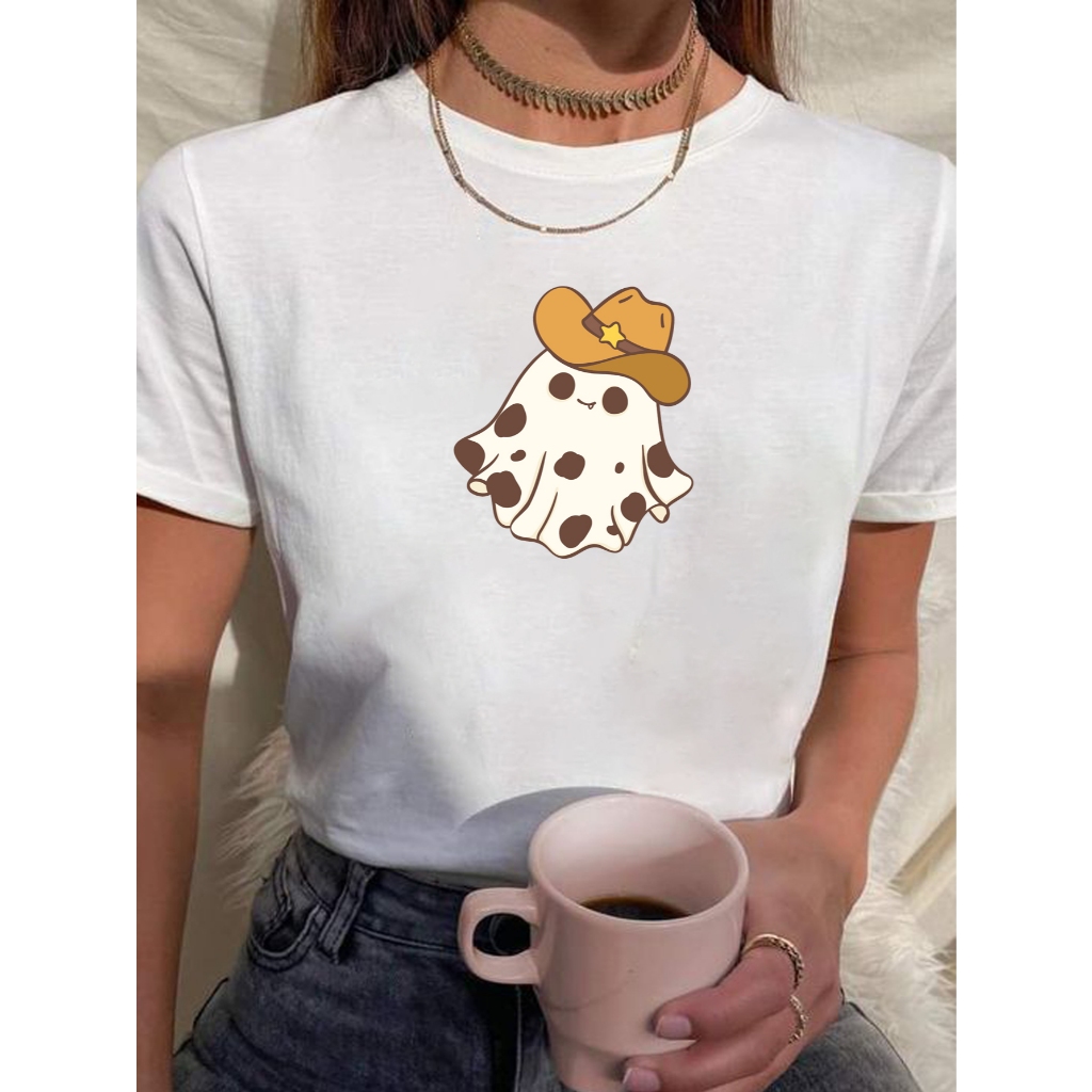 Camiseta Feminina Babylook Tshirt Fantasma Vaqueiro Chapéu Cowboy Agro 100% Algodão