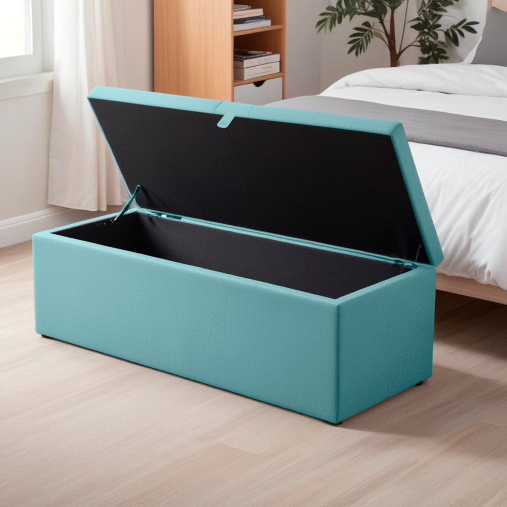 Baú Grande Retangular em Veludo 120x40x44cm - Verde Água em Oferta na Shopee