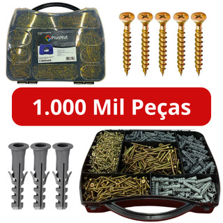 Kit Parafusos Buchas 1000 Pçs C/ Maleta Chipboard P/ Madeira Marceneiro Estande Montador Philips MDF Móveis em Oferta na Shopee