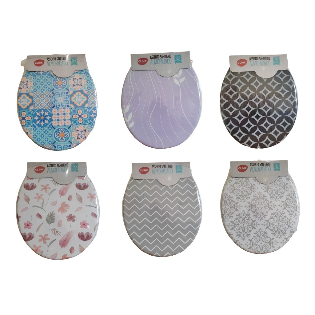 Assento Sanitário Almofadado Decorado Para Vaso Oval Modelo Convensional em Oferta na Shopee