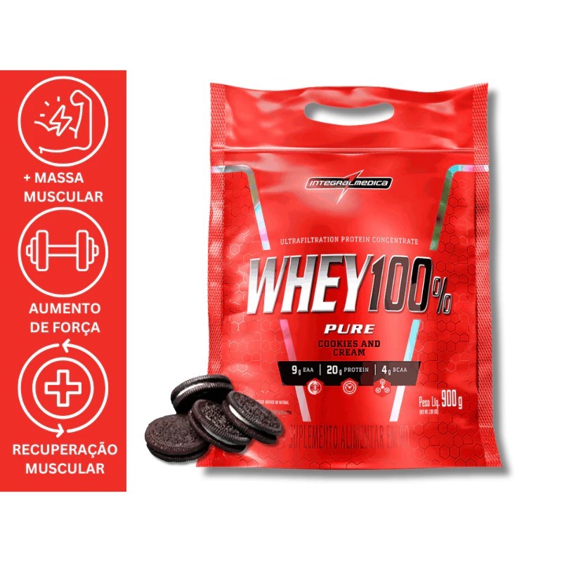 WHEY 100% PURE 900G REFIL - Cookies and Cream - INTEGRALMEDICA