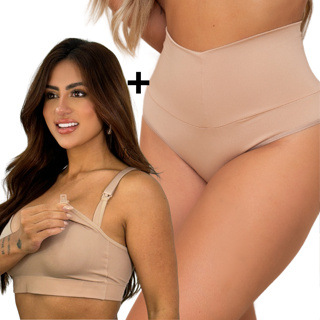 Conjunto Calcinha Pós Parto Cintura Alta e Sutiã Amamentação Confortável Gestante Maternidade em Oferta na Shopee
