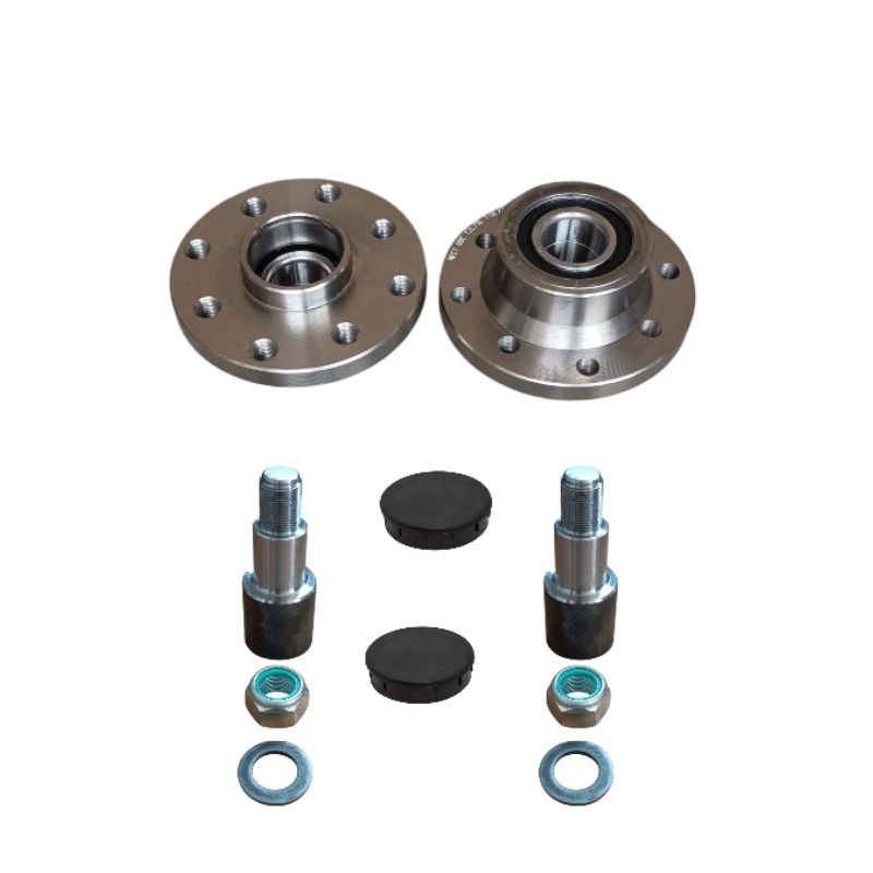 kit cubo multi furo 4x100 e 4x108 para carretinha reboque com ponta de eixo + tampa guarda po