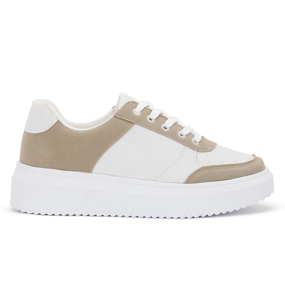 Tênis Casual Feminino Branco Confortável Sola Alta e Leve com Cadarço Macerata Ref:1024