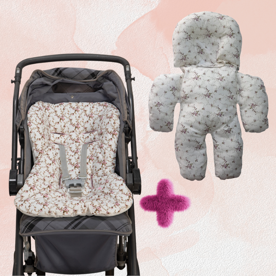 Kit Capa de Carrinho + Apoio Redutor 100% Algodão Estampado, Combo com 2 Peças