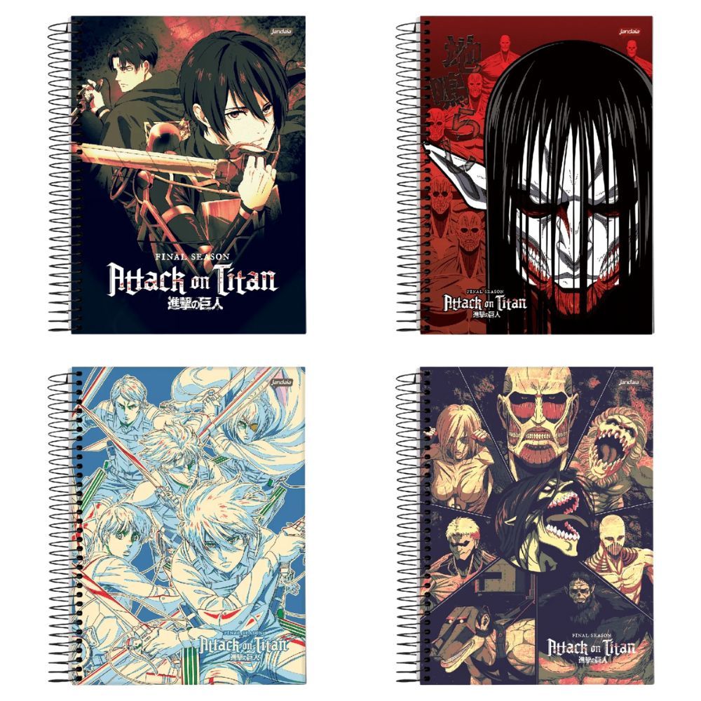 Caderno Capa Dura 1 e 10 Matérias Attack on Titan shingeki no kyojin levi eren mikasa em Oferta na Shopee