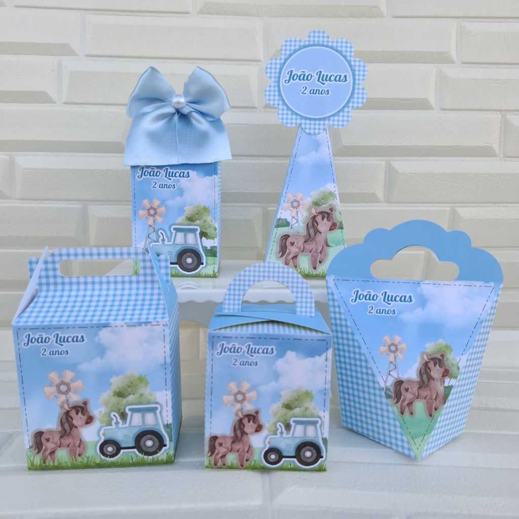 kit Festa Fazendinha Azul/Lembrancinha Festa Fazendinha Azul/Personalizados Fazendinha Azul/Caixinhas Fazendinha Azul