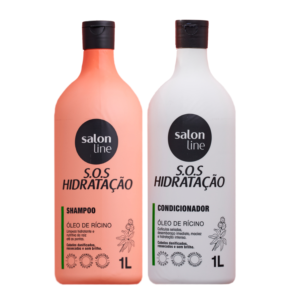 Kit S.O.S Hidratação Óleo de Rícino Shampoo e Condicionador Litrão Salon Line