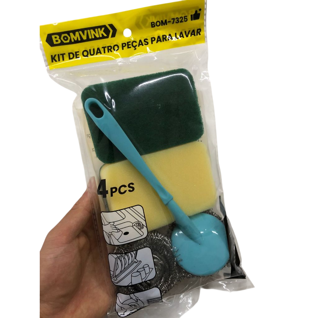 Kit 4 Peças Lava Louça Lã de Aço