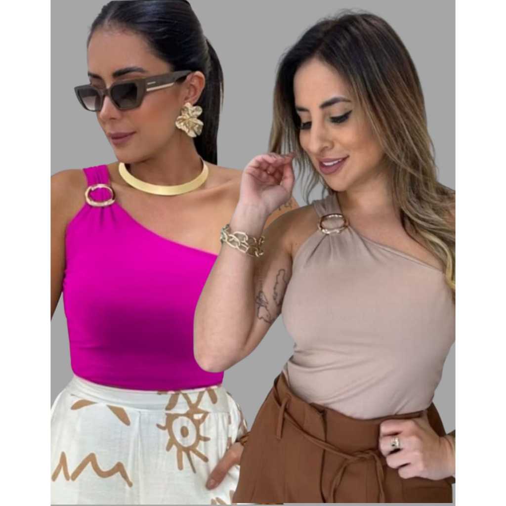 Blusa Feminina Nula Manga Assimétrica com Argola Dourada Suplex Tendência