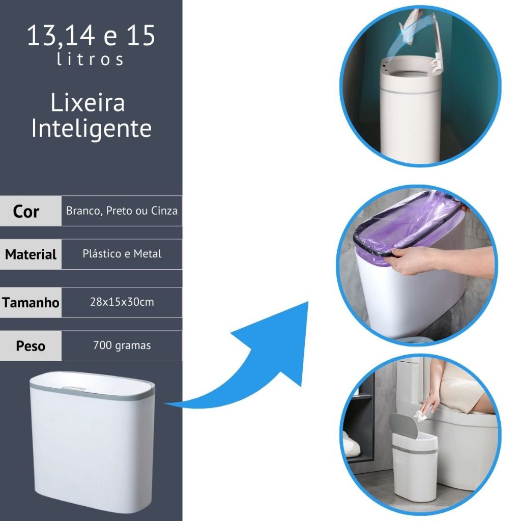 Lixeira Inteligente Com Sensor Automática Para Banheiro 14 Litros