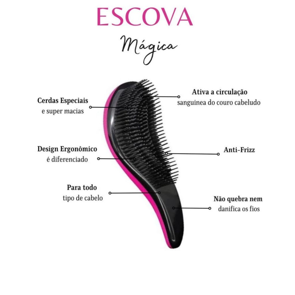 Escova Mágica Para Cabelo com Cabo Para Desembaraçar Para Banho/Penteados/Instrumento de Salão Antifrizz