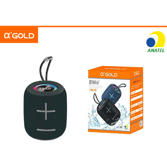 MINI CAIXA DE SOM BLUETOOTH A PROVA DÁGUA A'GOLD SM-20 8W em Oferta na Shopee
