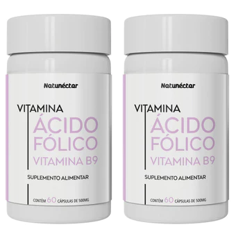 KIT 02 UN. Natunéctar Vitamina B9 Ácido Fólico 1000mcg 120 cápsulas Gestante