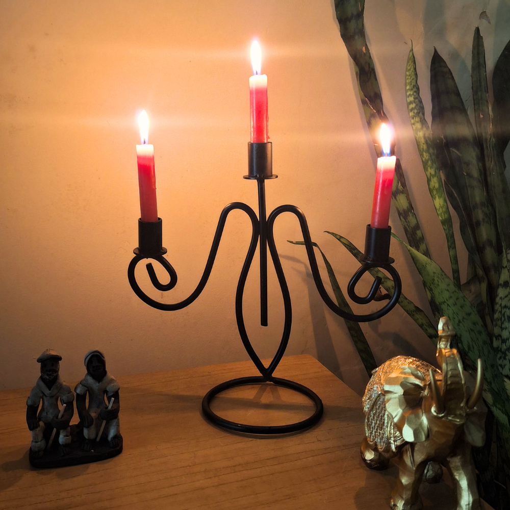 Castiçal Candelabro Porta Vela Ferro Mesa Jantar Centro Preto