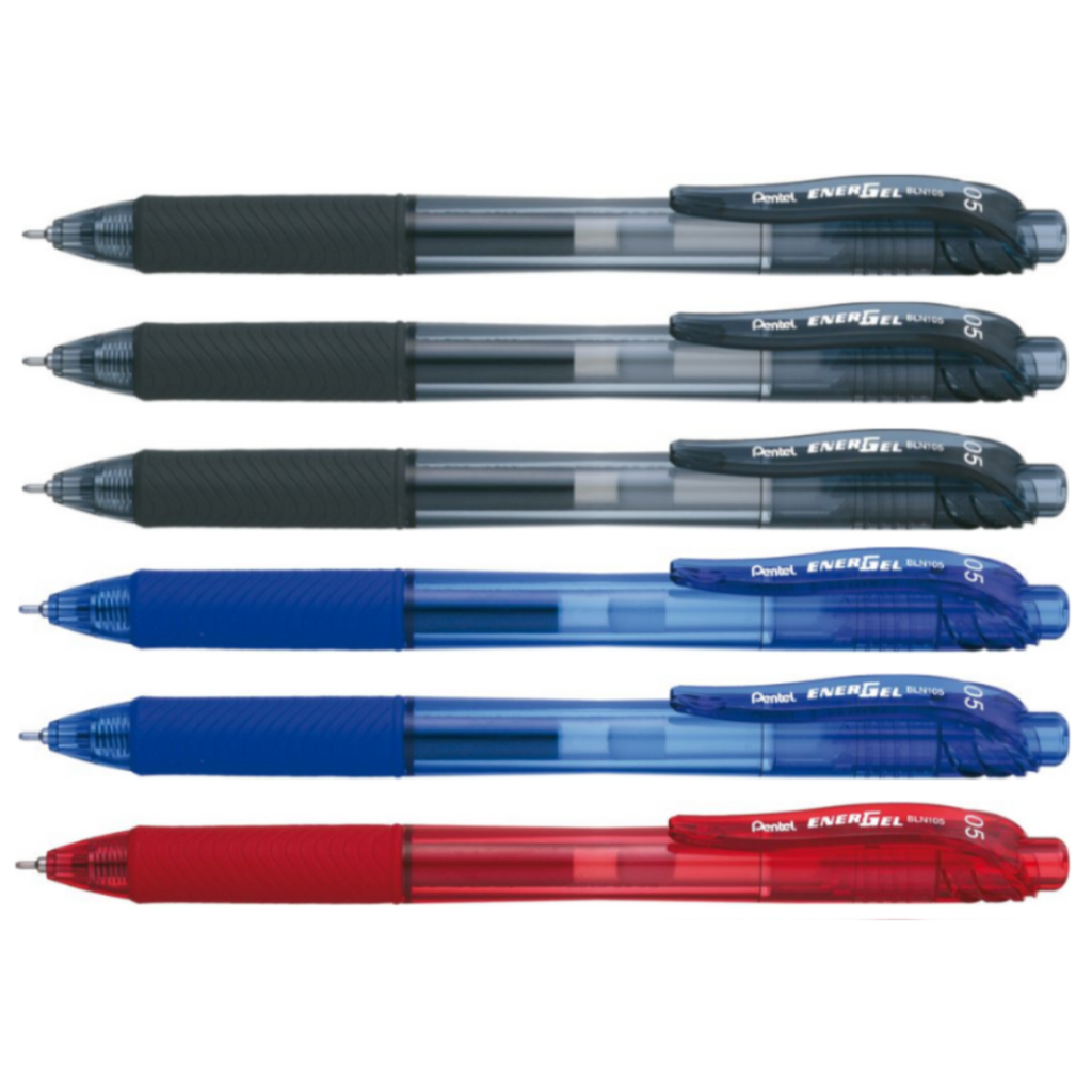 Kit 6 Caneta Energel 0.5mm Azul, vermelho e preto - Pentel em Oferta na Shopee