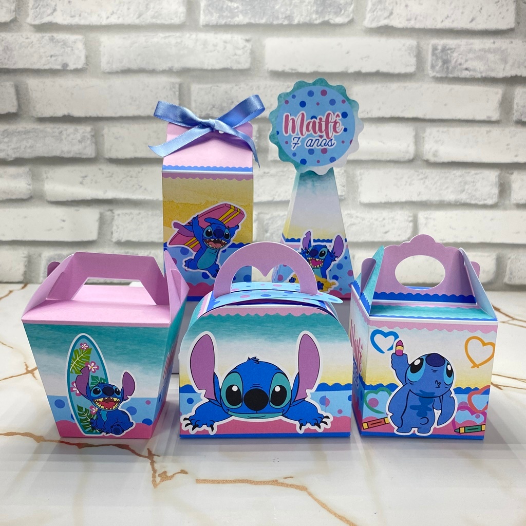 PEGUE E MONTE Kit Festa Stitch Personalizado | Caixinhas | Lembrancinha | Mimos | Festa Aniversário Infantil