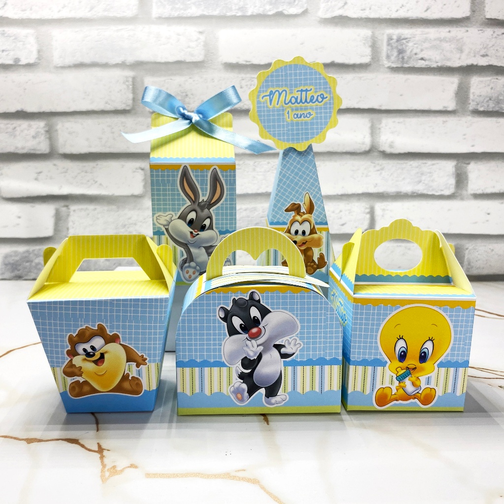 PEGUE E MONTE Festa Baby Looney Tunes AZUL Personalizado | Lembrancinhas | Festa infantil | Aniversário | Caixinhas