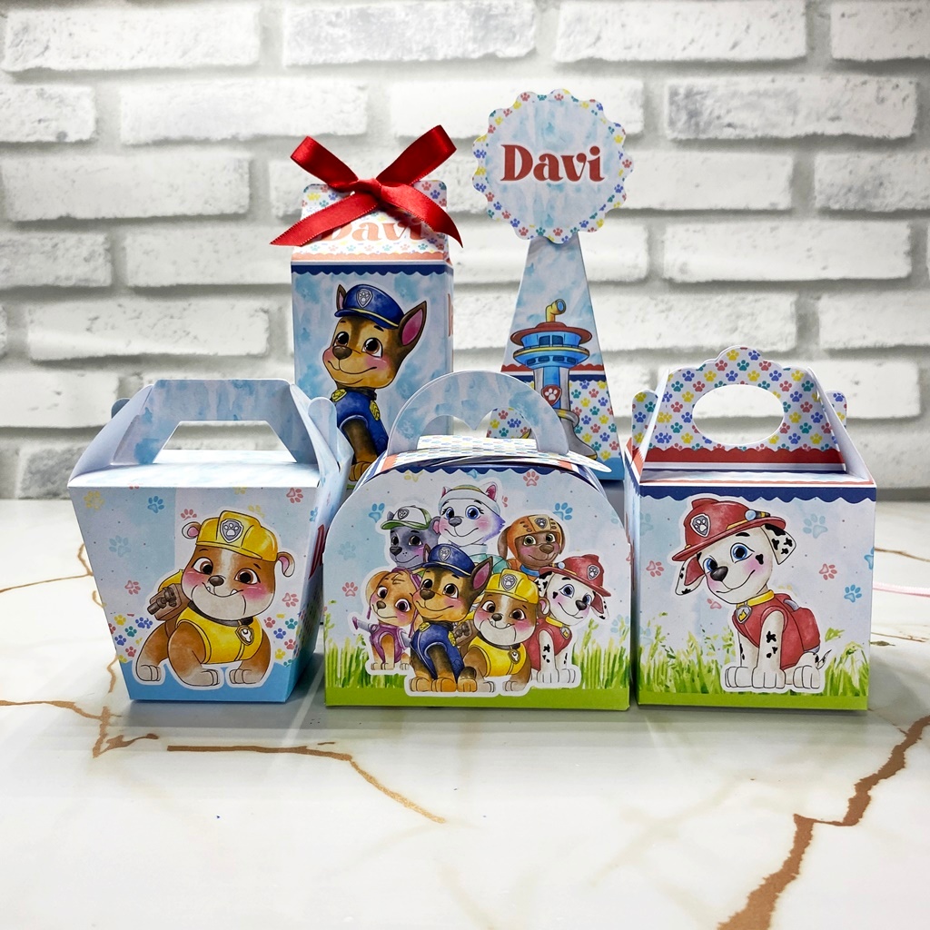 PEGUE E MONTE Festa Patrulha Canina Aquarela Personalizado | Lembrancinhas | Festa infantil | Aniversário | Caixinhas