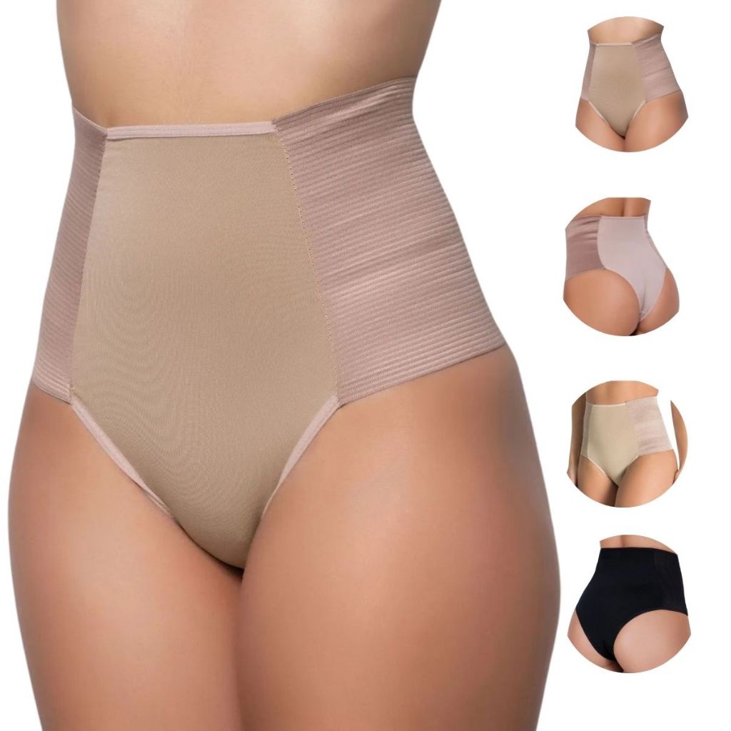 Kit 2 Calcinha Cinta Modeladora Lingerie Feminina Cós Alto Segura Barriga Conforto