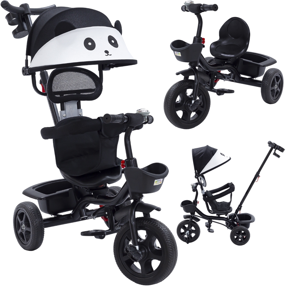 Triciclo Infantil Empurrador 2 em 1 Carrinho de Passeio Bebê Capota 50kg Guia Auxiliar Cesto Rodas