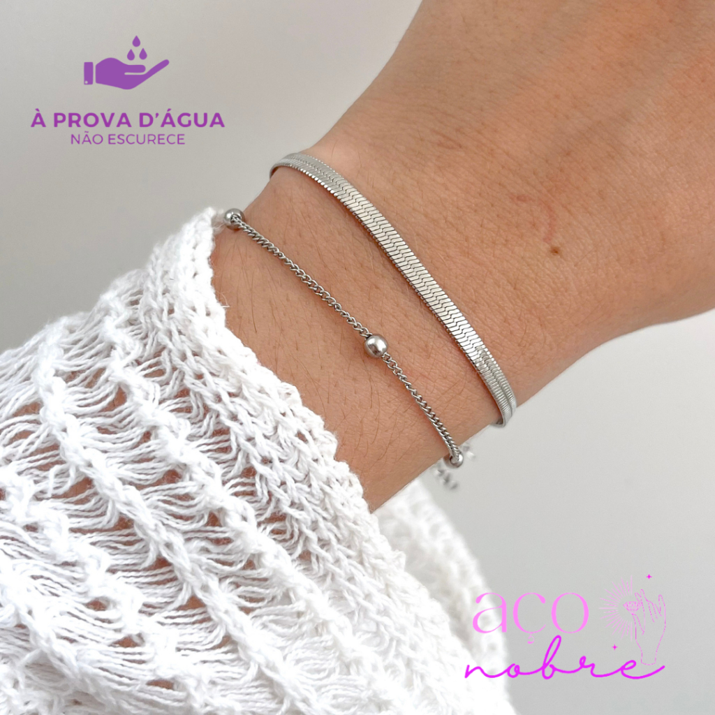 Pulseiras De Aço Inox Pulseira Fita Laminada + Esferinhas Não Escurecem Joias De Aço Cirurgico 316l em Oferta na Shopee