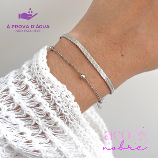 Pulseiras De Aço Inox Pulseira Fita Laminada + Esferinhas Não Escurecem Joias De Aço Cirurgico 316l em Oferta na Shopee