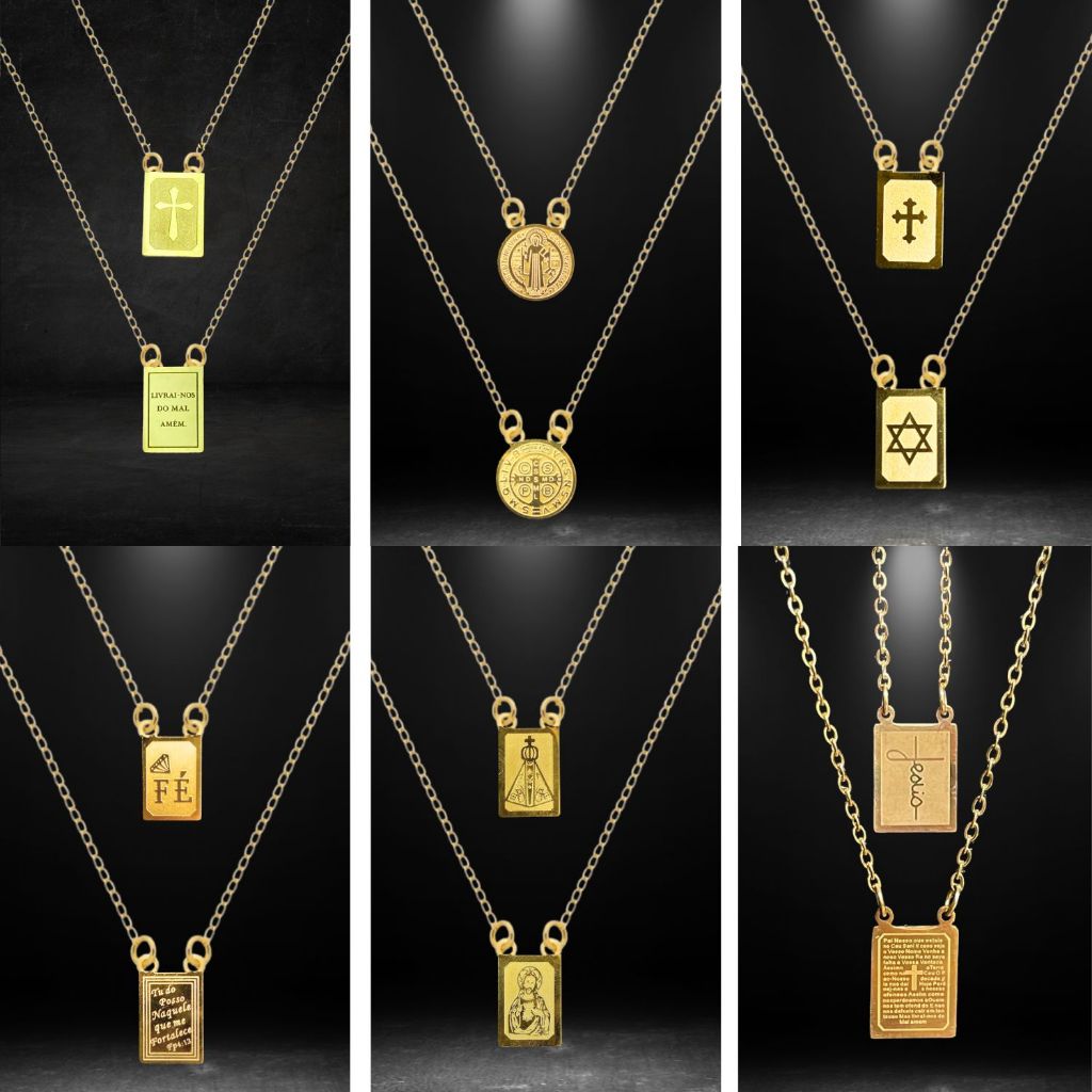 6 Escapulário Aço Inox Dourado Atacado Unissex Feminino Masculino Colar Corrente Banhado