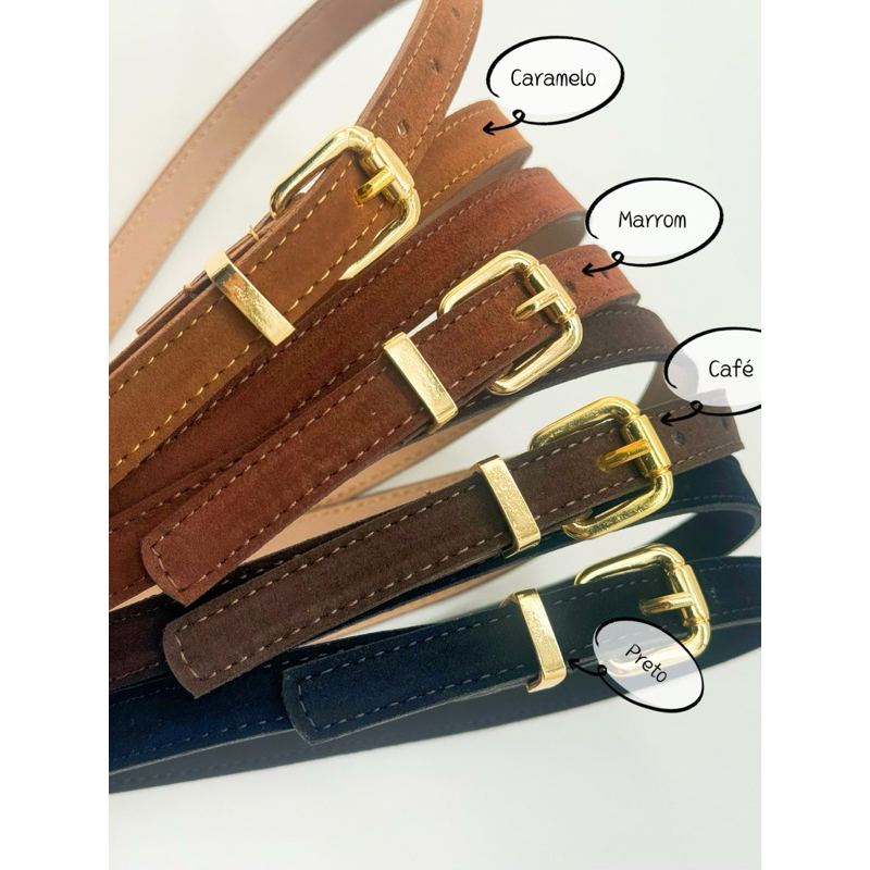 Cintos Femininos finos largura 1.3 cm de fivela simples em cores sólidas de camurça fivela dourado quadrado