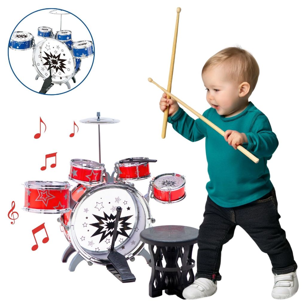 Mini Bateria Infantil Instrumento Brinquedo Infantil com Prato Tambor Baqueta em Oferta na Shopee