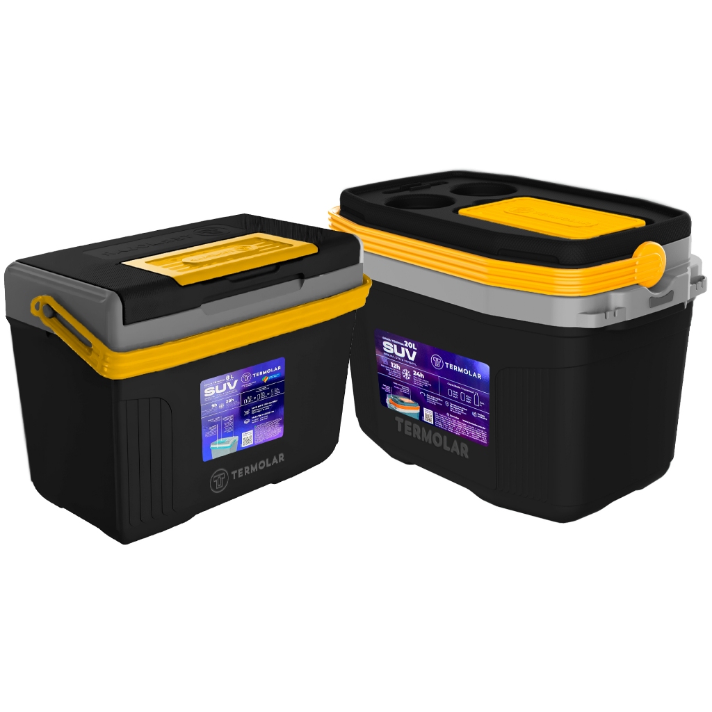 Kit 2 Caixas Termica Suv Cooler Com Alça 20l + 8 Litros Praia Pesca Camping Preto E Amarelo Termolar em Oferta na Shopee