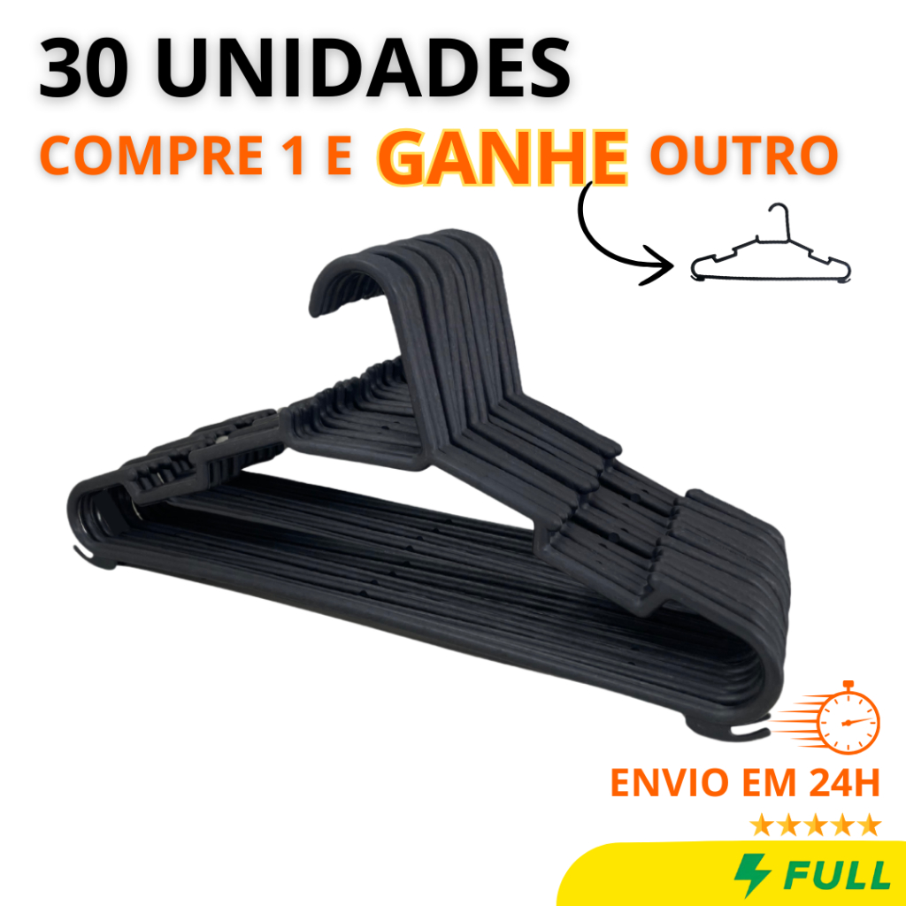 Cabide Adulto Preto Kit Cabides Reforçado Organizar Roupas